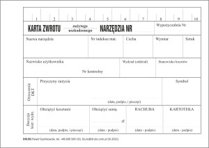 Karta zwrotu narzędzia A6