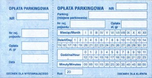 Bilet parkingowy, kwit opłata parkingowa, klejony - z perforacją