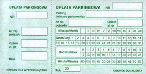 Bilet parkingowy, kwit opłata parkingowa, klejony - bez perforacji