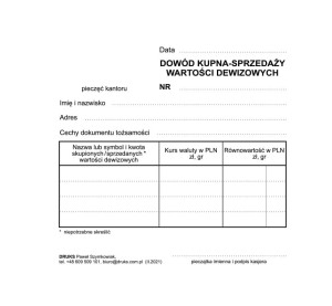 Dowód kupna-sprzedaży walut / wartości dewizowych 2/3 A6