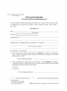Orzeczenie lekarskie z badania do celów sanitarno-epidemiologicznych A5