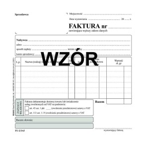 Faktura uproszczona 2/3 A5 - dla zwolnionych z VAT