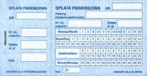 Bilet parkingowy, kwit opłata parkingowa, zszyty - z perforacją