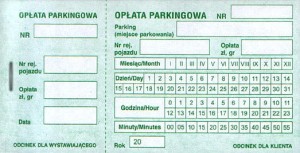 Bilet parkingowy, kwit opłata parkingowa, zszyty - bez perforacji