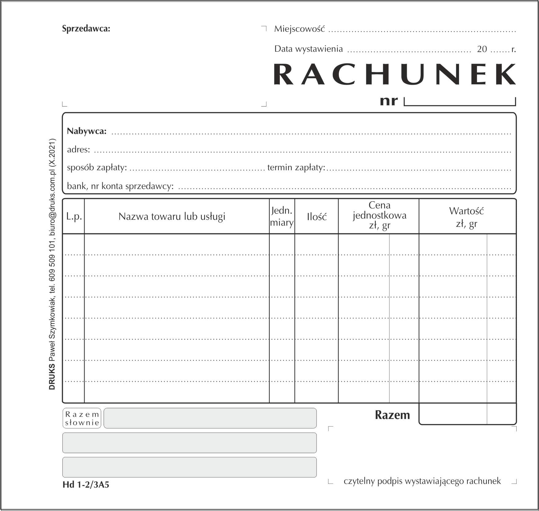 Rachunek Pdf Do Druku Rachunek Do Wydruku RSHM
